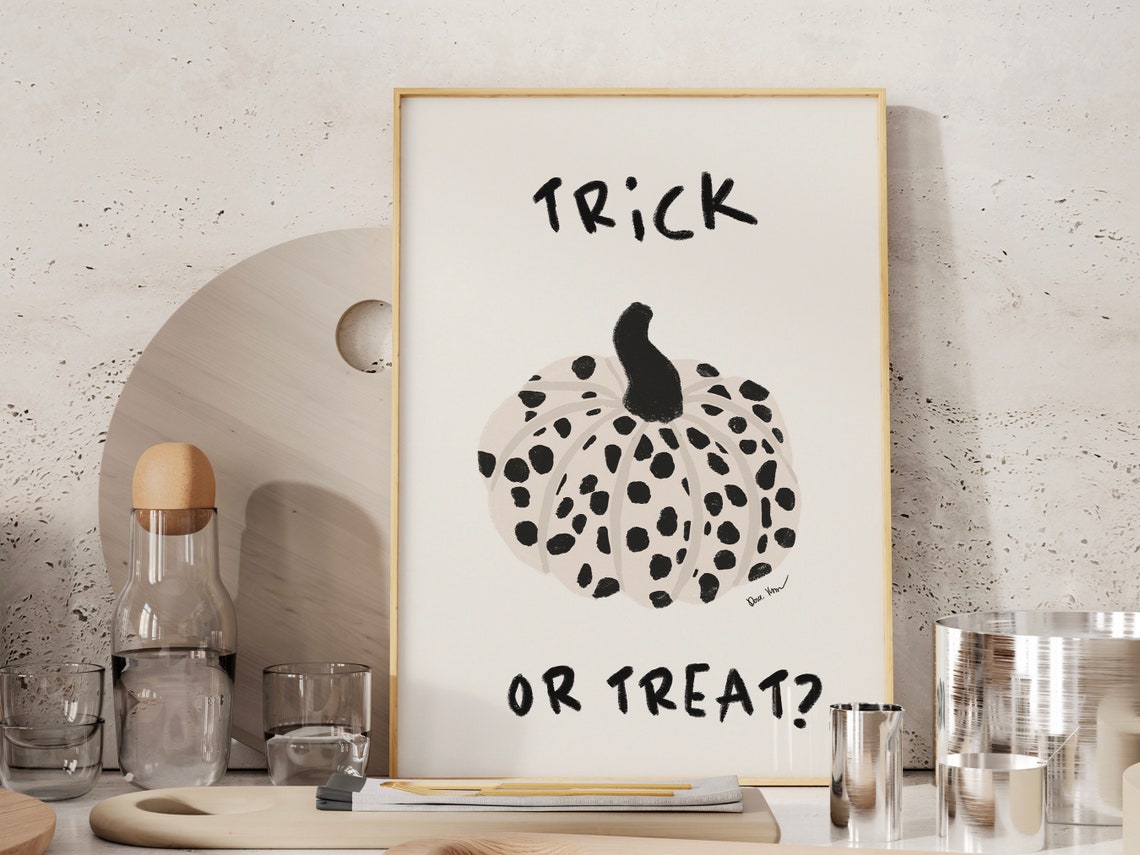 Trick Or Treat Dalmatian Spotted Pumpkin Cute Halloween Poster - Image 2