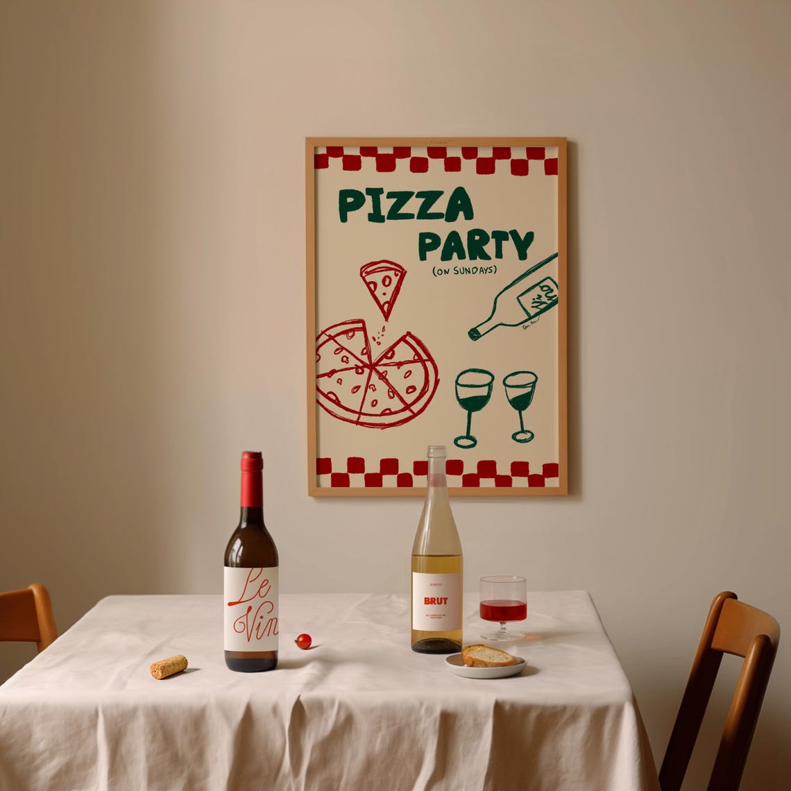 Pizza Party On Sundays Wine Checkerboard Italian Food Poster - Image 4