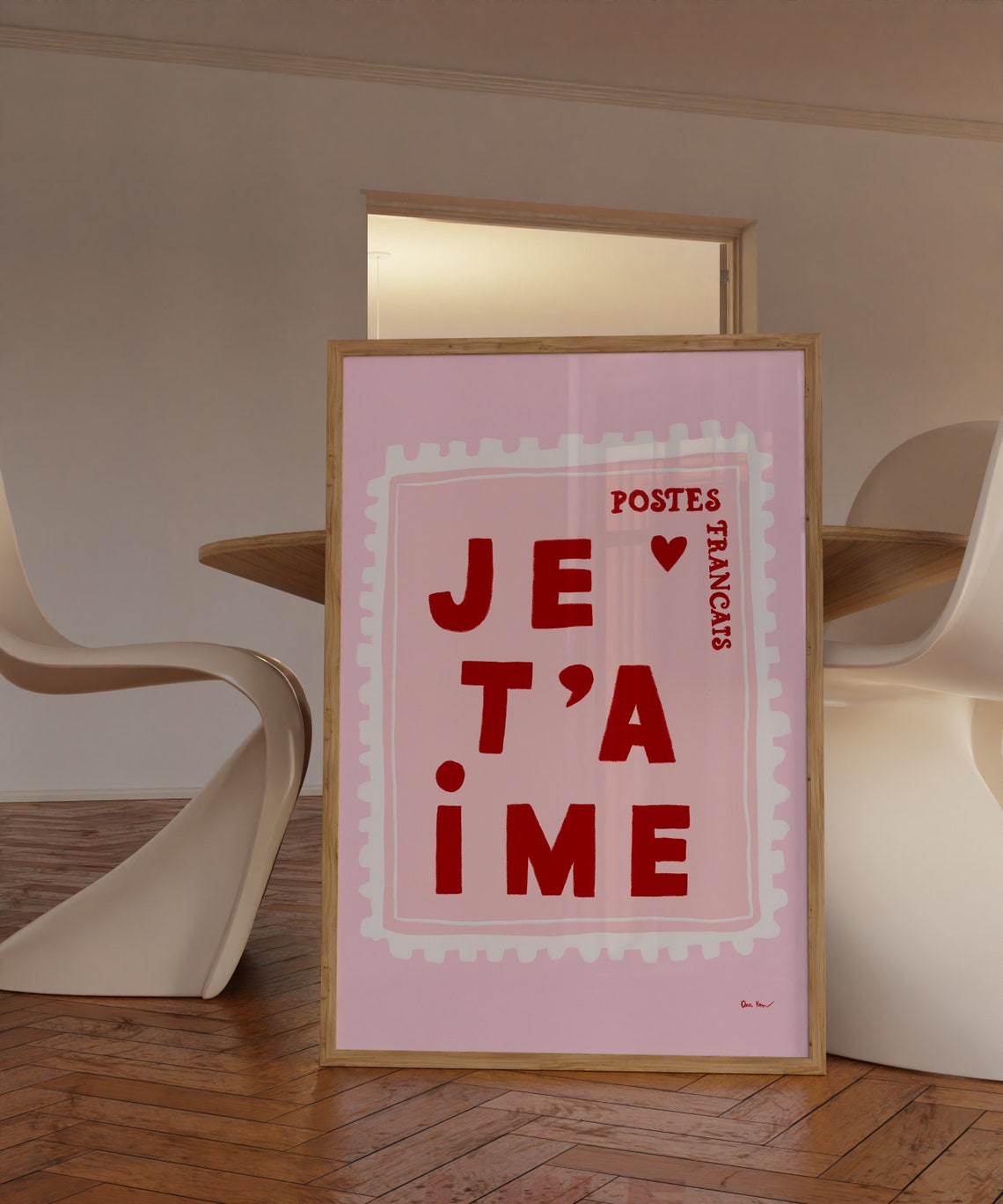Je Taime French Postage Stamp Retro Red Heart Romantic Love Wall Art - Image 4