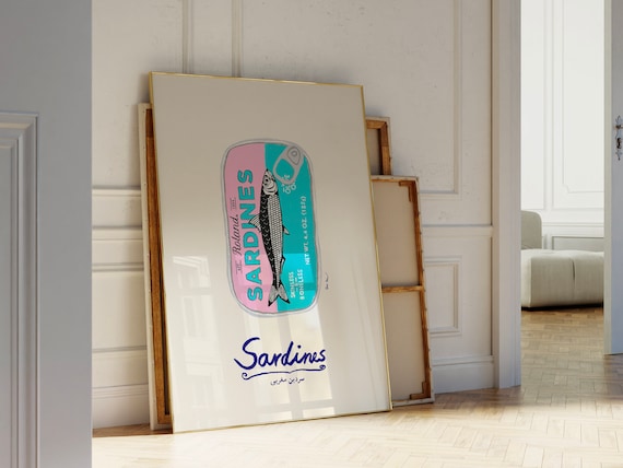 Sardines Print Fish Kitchen Wall Art Sardine Tin Poster Seafood Print Italy Retro Food Art Vintage Foodie Gift Food Art Kitchen Decor