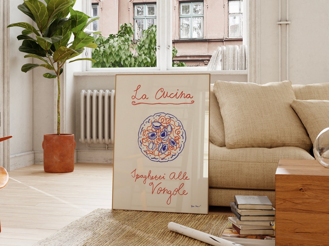 La Cucina Spaghetti Alle Vongole Pasta Sketch Italian Kitchen Wall Art - Image 4