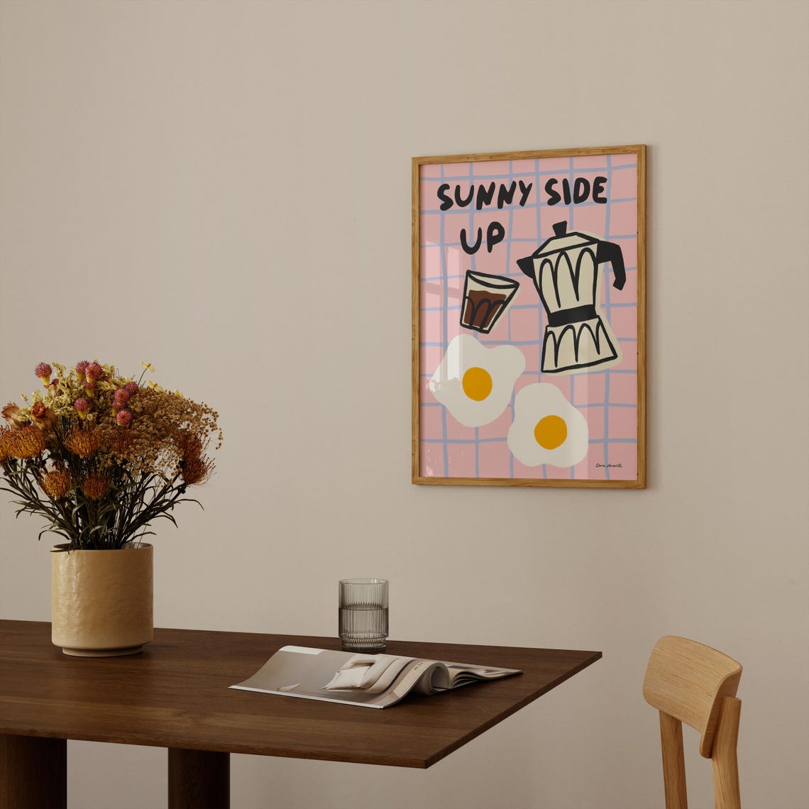 Sunny Side Up Fried Eggs Coffee Moka Pot Retro Breakfast Poster - Image 3
