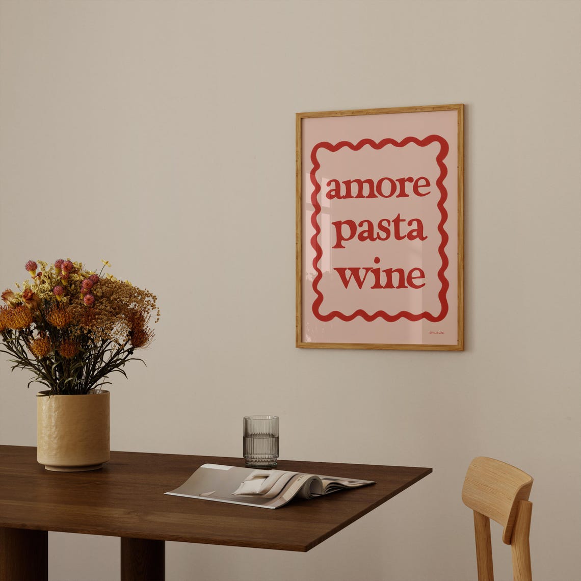 Amore Pasta Wine Pink Red Typography Retro Italian Kitchen Wall Art - Image 2