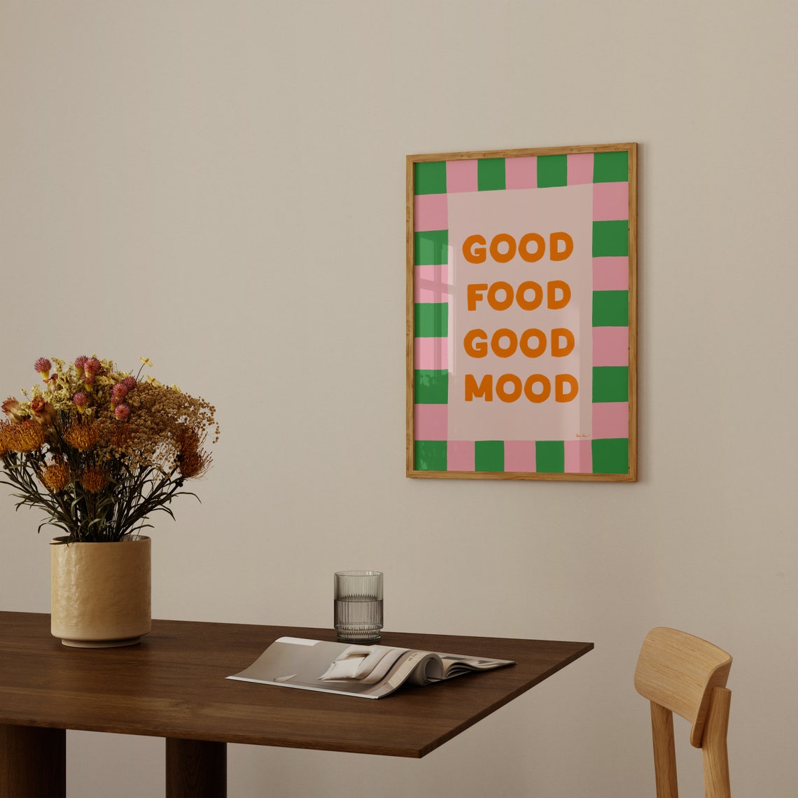Good Food Good Mood Orange Lettering Checkerboard Kitchen Poster - Image 3