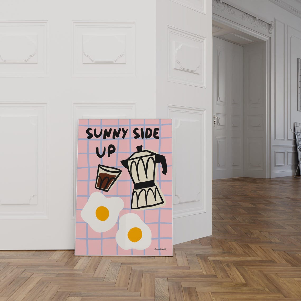 Sunny Side Up Fried Eggs Coffee Moka Pot Retro Breakfast Poster - Image 2
