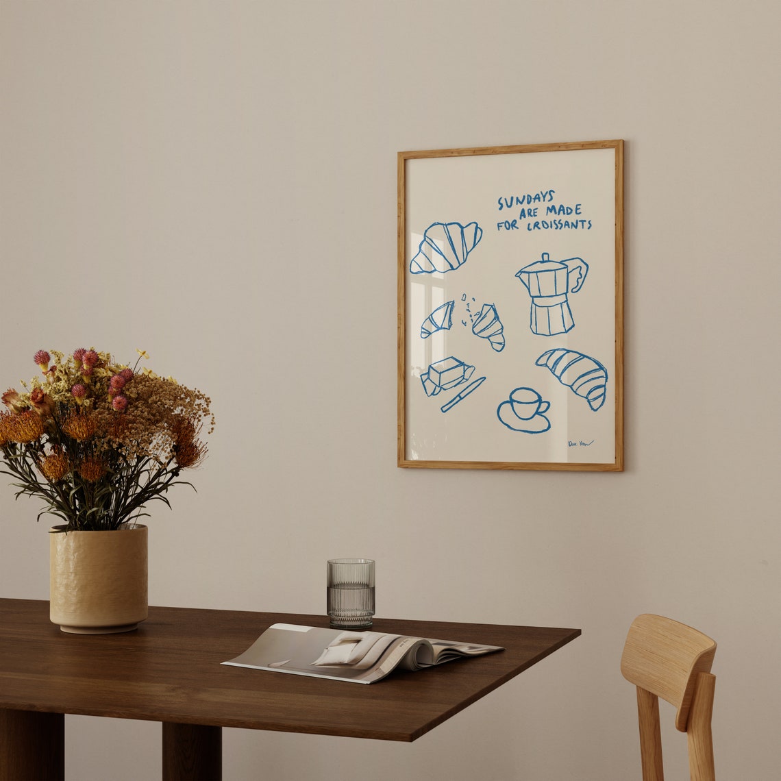 Sundays Are Made For Croissants Blue Line Art Sketch Kitchen Poster - Image 3