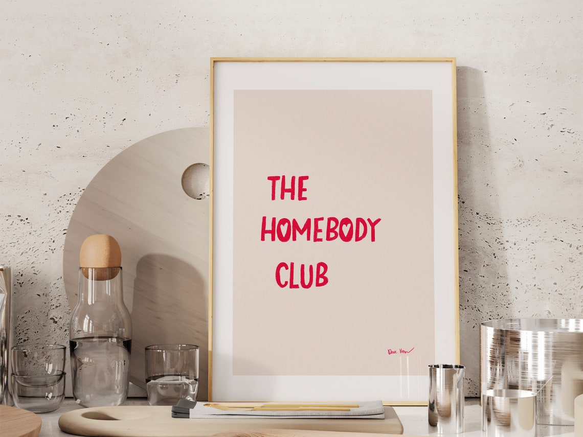 The Homebody Club Wall Art Cute Quote Poster Trendy Pink Print Retro Room Decor Minimalist Mid Century Poster Aesthetic Heart Print - Image 3