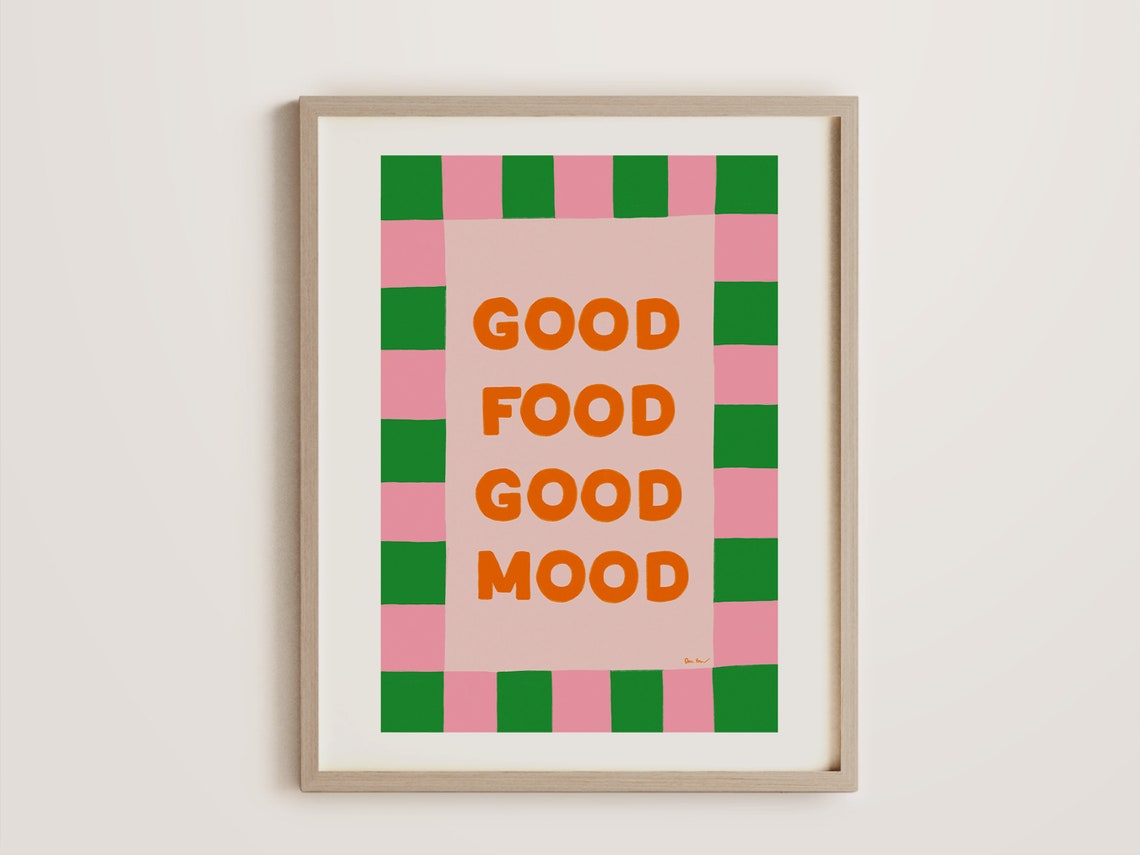 Good Food Good Mood Orange Lettering Checkerboard Kitchen Poster - Image 2