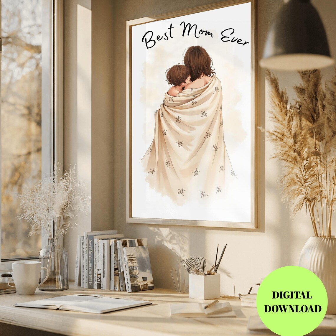 Best Mom Ever, Minimalist Watercolor Mother And Child Hug