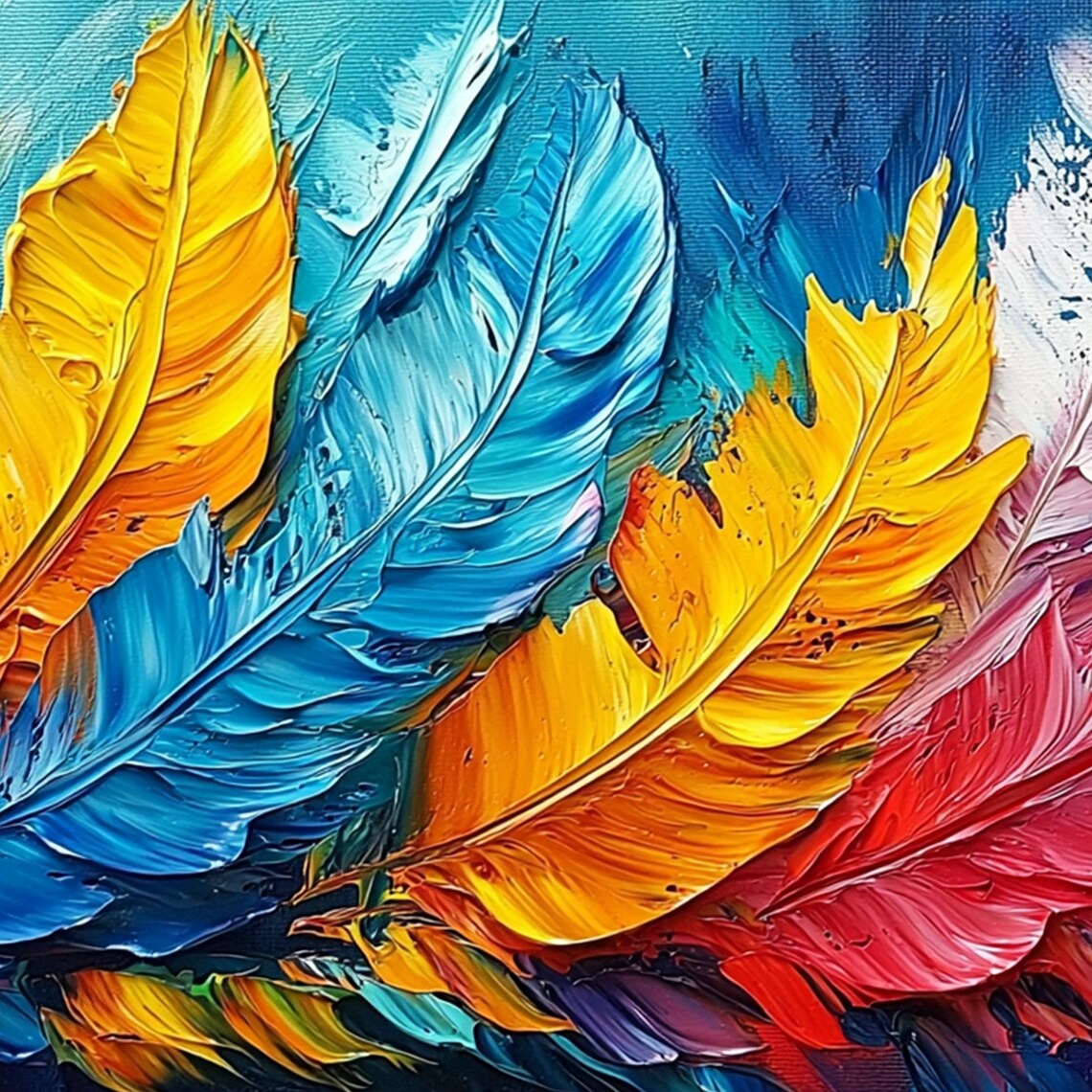 Vivid Rainbow Feather Collage Panoramic Oil Painting Art Print - Image 4