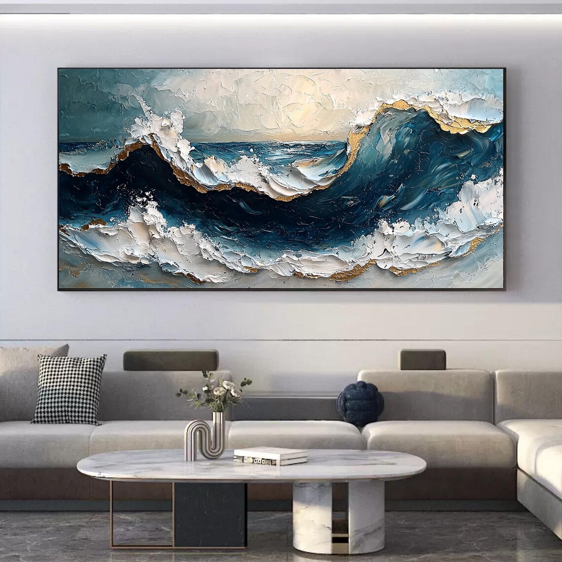 Deep Blue Ocean Wave Impasto Oil Painting Seascape Art Poster