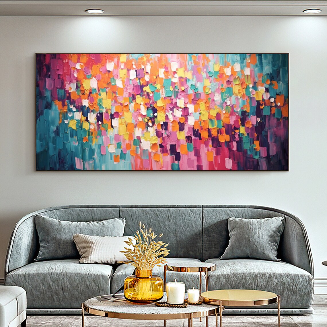Colorful Confetti Abstract Mosaic Teal Orange Rainbow Dots Poster - Image 2