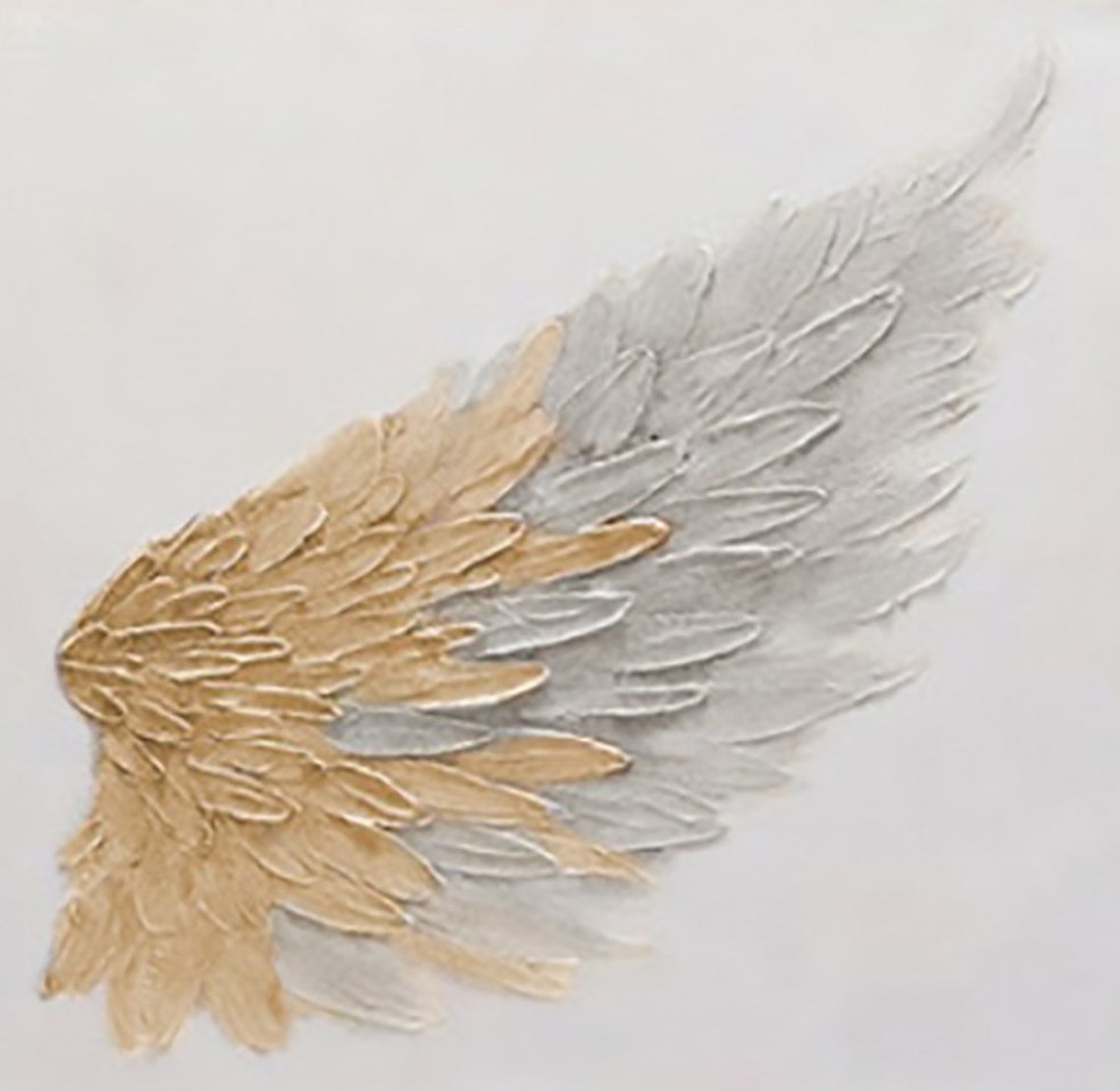 Gold Grey Angel Wings White Minimalist Textured Feather Poster - Image 4