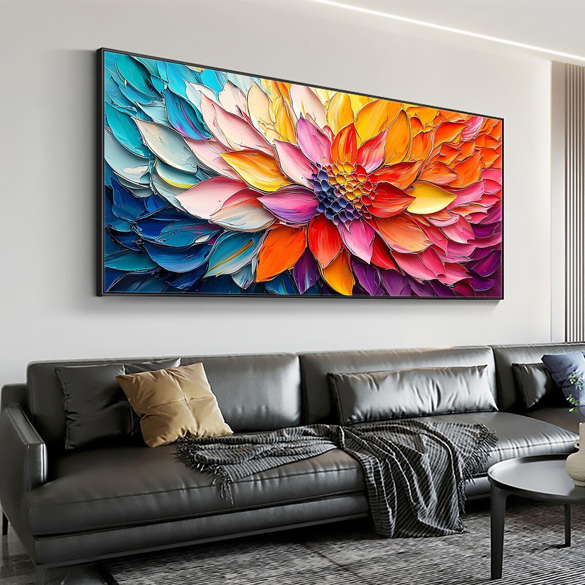 Giant Rainbow Dahlia Blossom in Thick Impasto Close-Up Poster - Image 5