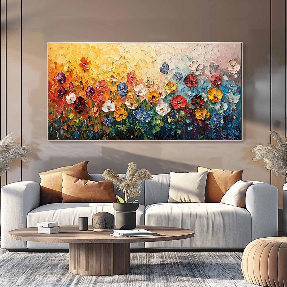 Multicolor Poppy Field Knife Texture Golden Teal Bloom Poster - Image 6