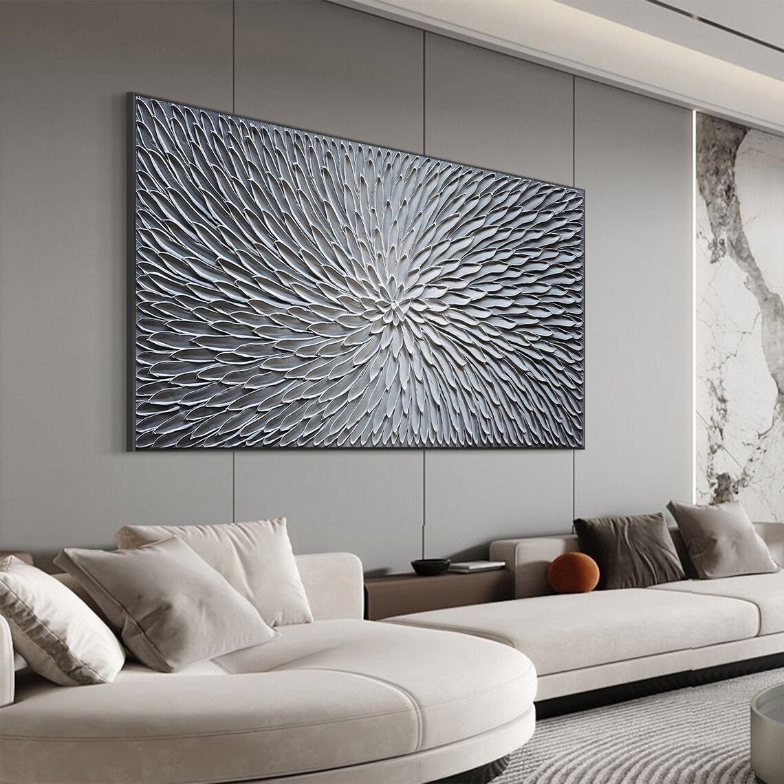 White Textured 3D Flower Radial Modern Minimalist Art Poster - Image 6
