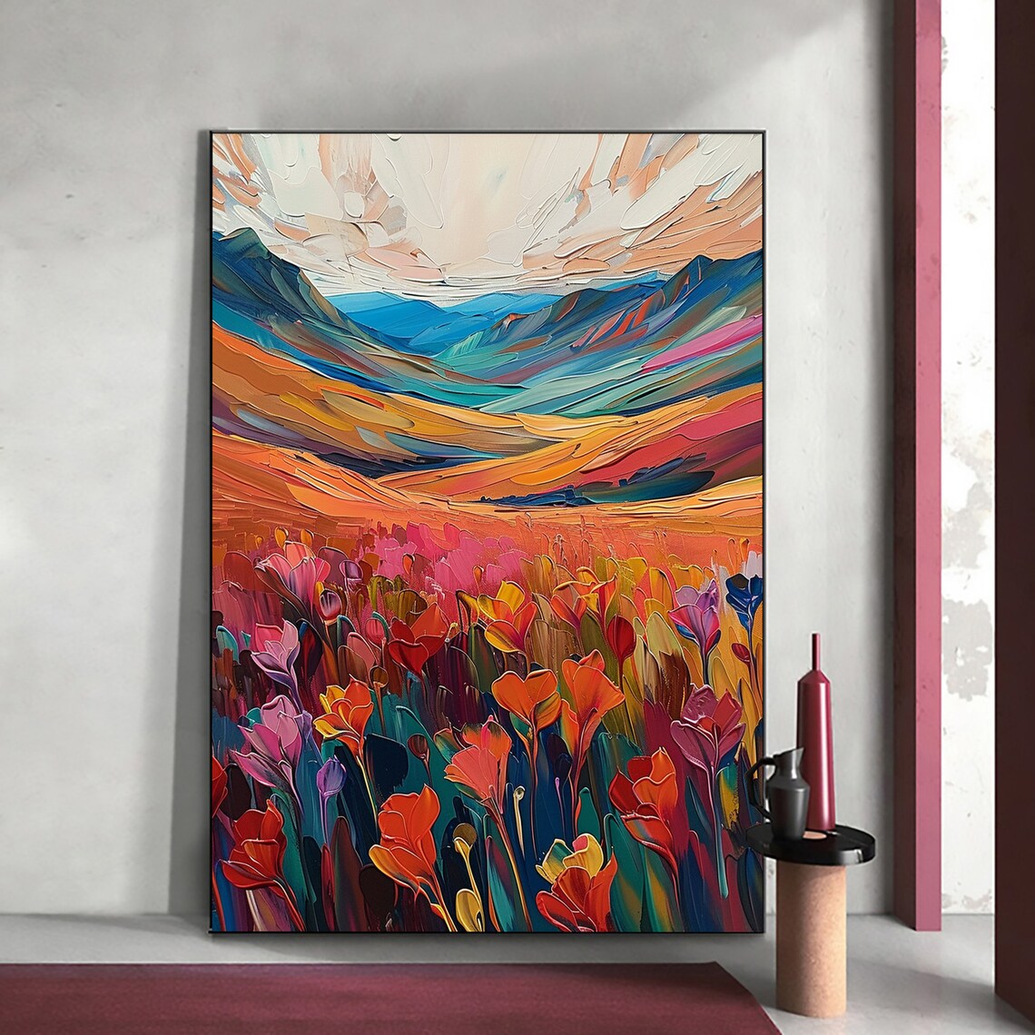 Colorful Mountain Valley Spring Flower Field Fauvist Landscape Poster - Image 6