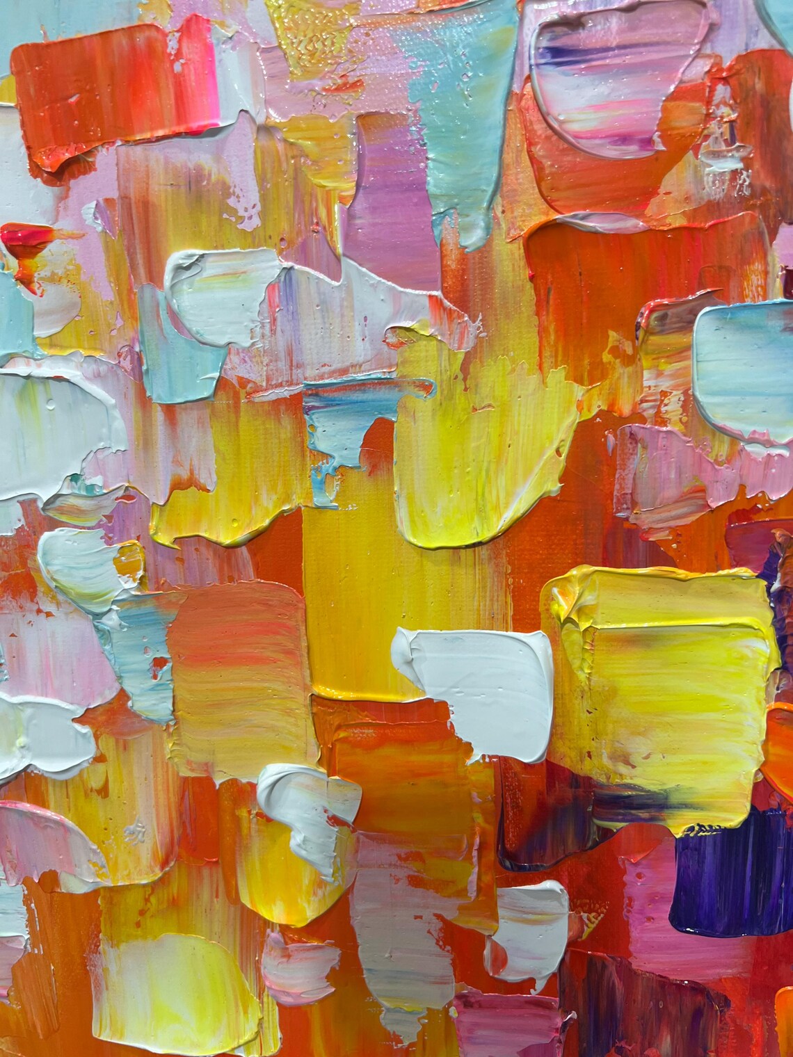 Colorful Mosaic Dabs Orange Glow Center Confetti Abstract Poster - Image 2