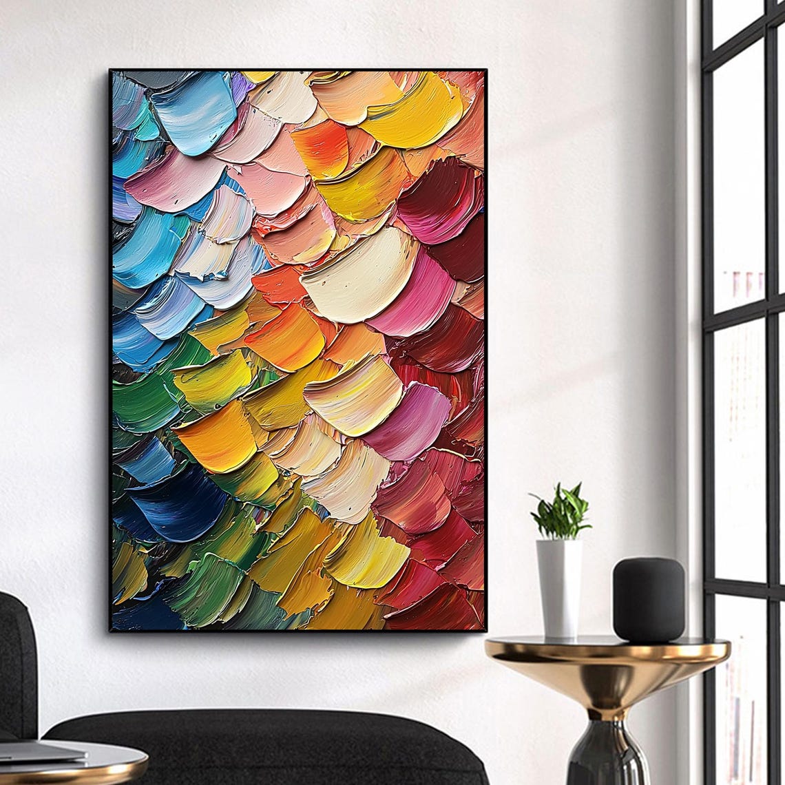 Abstract Rainbow Brushstroke Petals in Bold Palette Knife Poster - Image 3