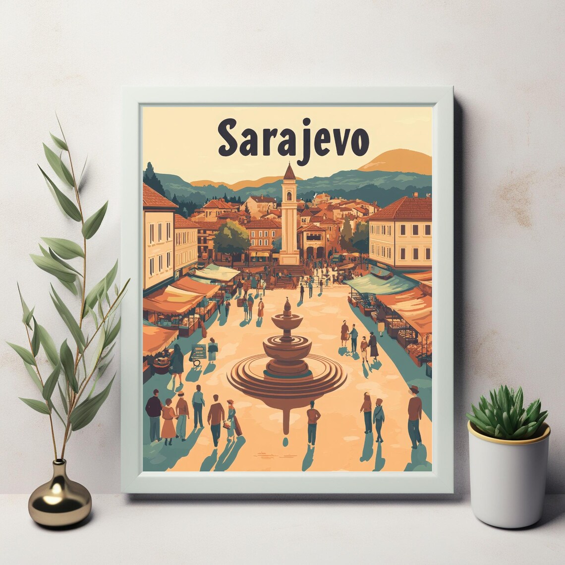 Sarajevo Square, Nostalgic City Life Illustration - Image 3