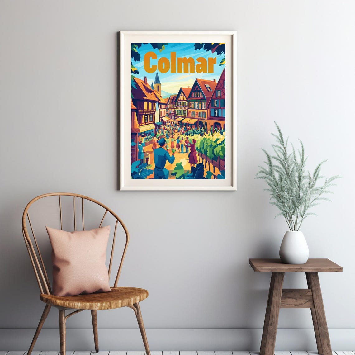 Colmar A Vibrant Illustration Of A Picturesque Town With Charming Architecture And A Bustling Square Scene - Image 2