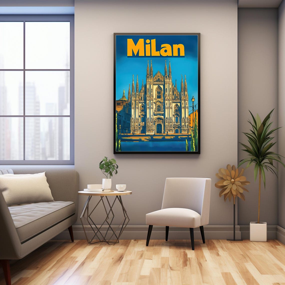 Vibrant Illustration Of Milan Cathedral With Bold Milan Text Art Wall Art For Instant - Image 3