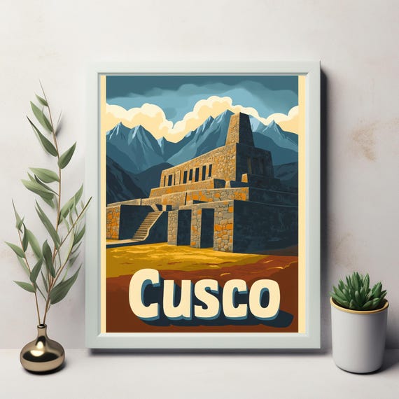 Explore The Wonders Of Cusco A Vintage Inspired Art Piece Featuring An Ancient Incan Fortress And Majestic Mountains