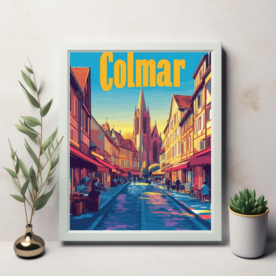 Explore The Charm Of Colmar Vibrant Art Of A Picturesque French Street Scene With Colorful Buildings