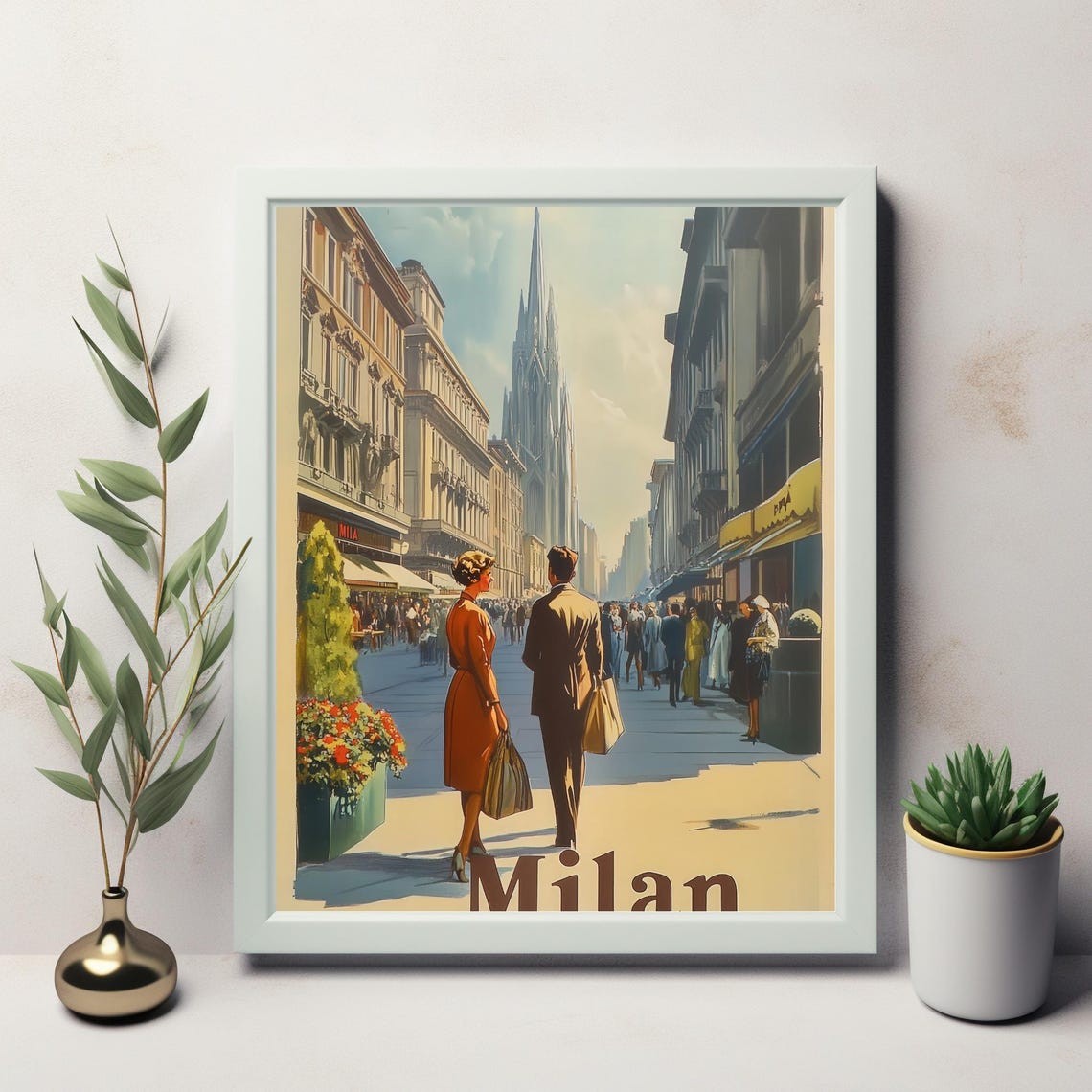 Vintage Milan Travel Poster Hand In Hand In The City Of Fashion And Culture