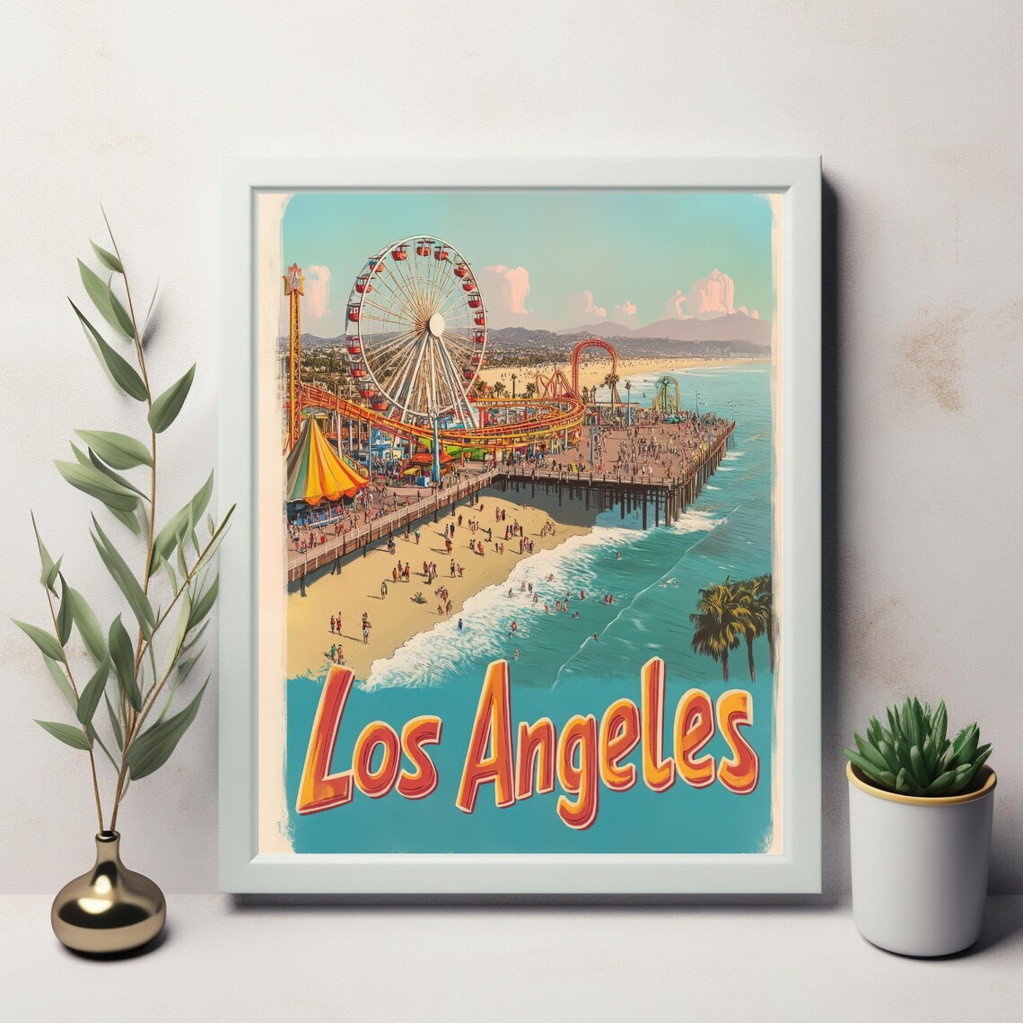 Los Angeles Retro Beach Scene, Santa Monica Pier