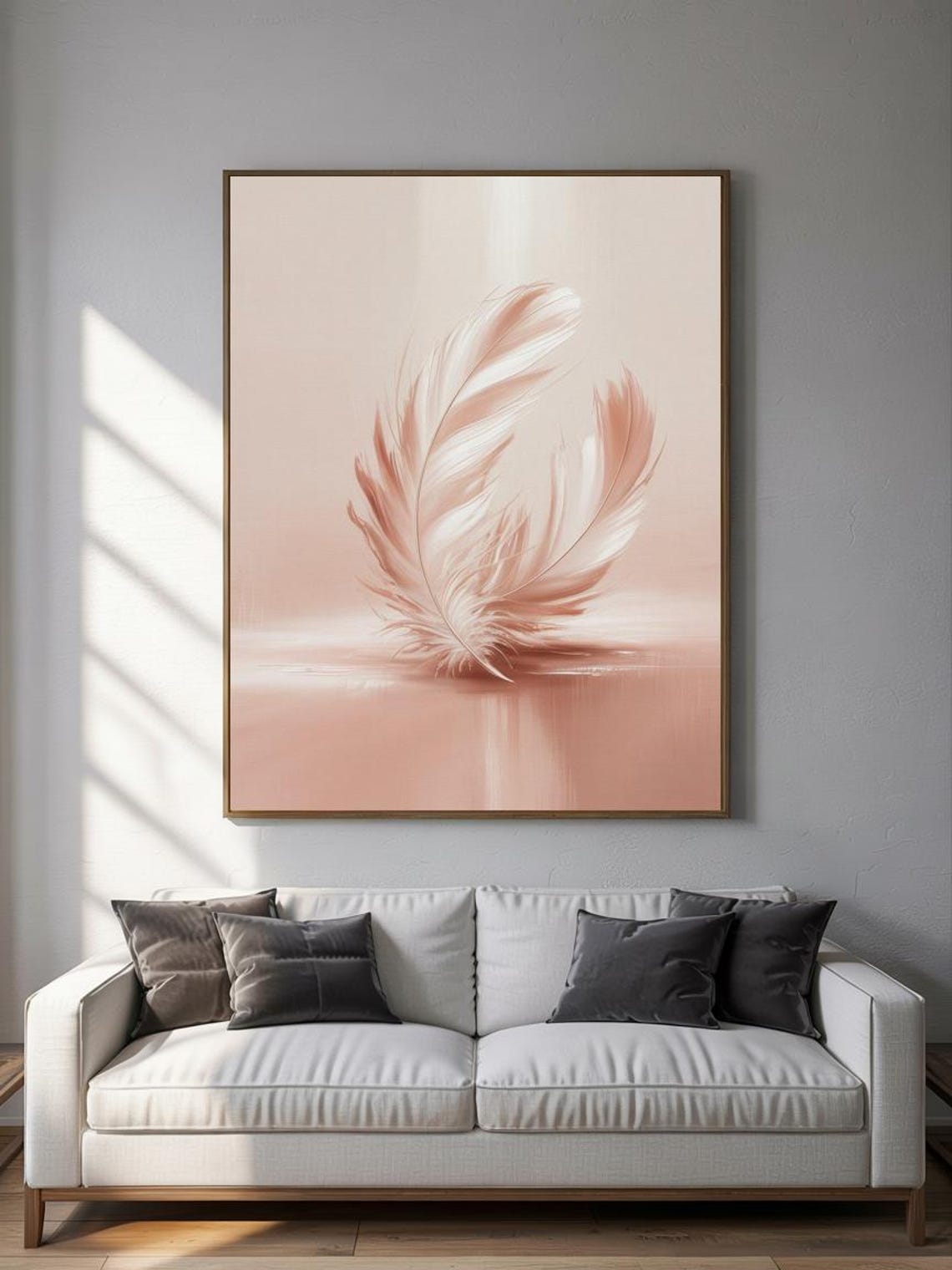 Delicate Pink Feather Soft Blush Tones Minimalist Art Poster - Image 3