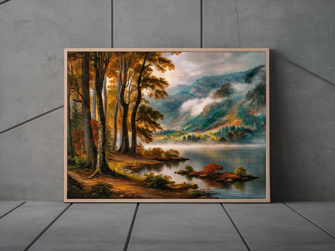 Foggy Mountain Lake Forest Nature Art Print Decor Wall Room - Image 3