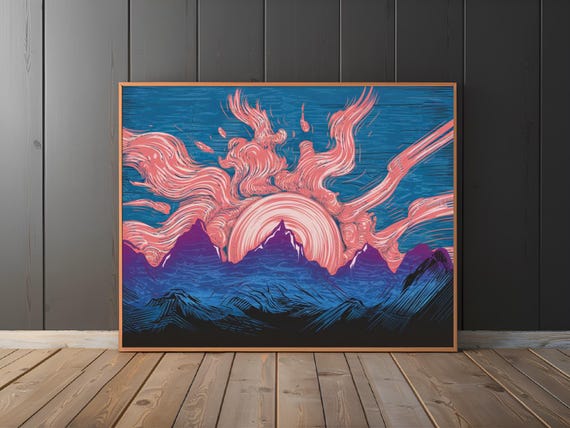 Mountain Peaks Sunrise Minimalistic Art Print Nature Decor Wall Room