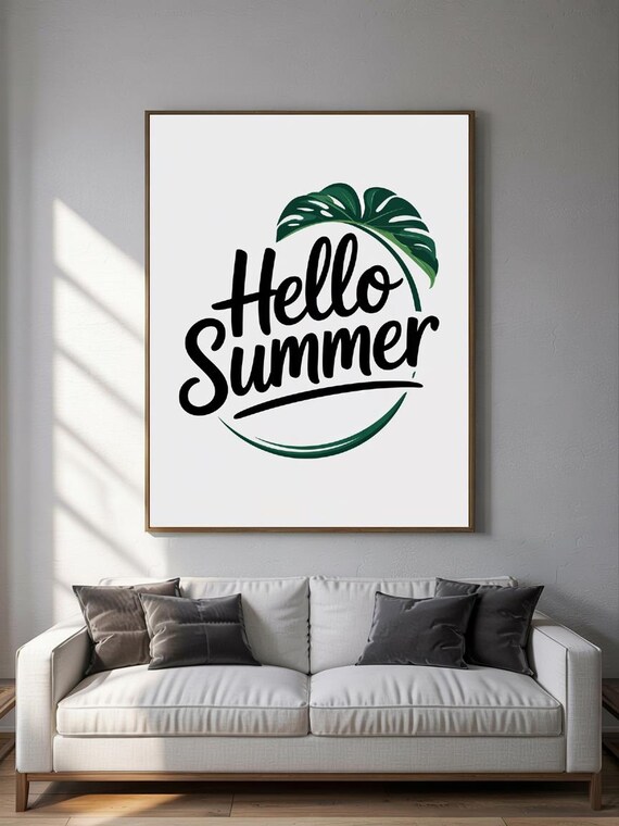 Monstera Hello Summer Wall Art Modern Tropical Botanical
