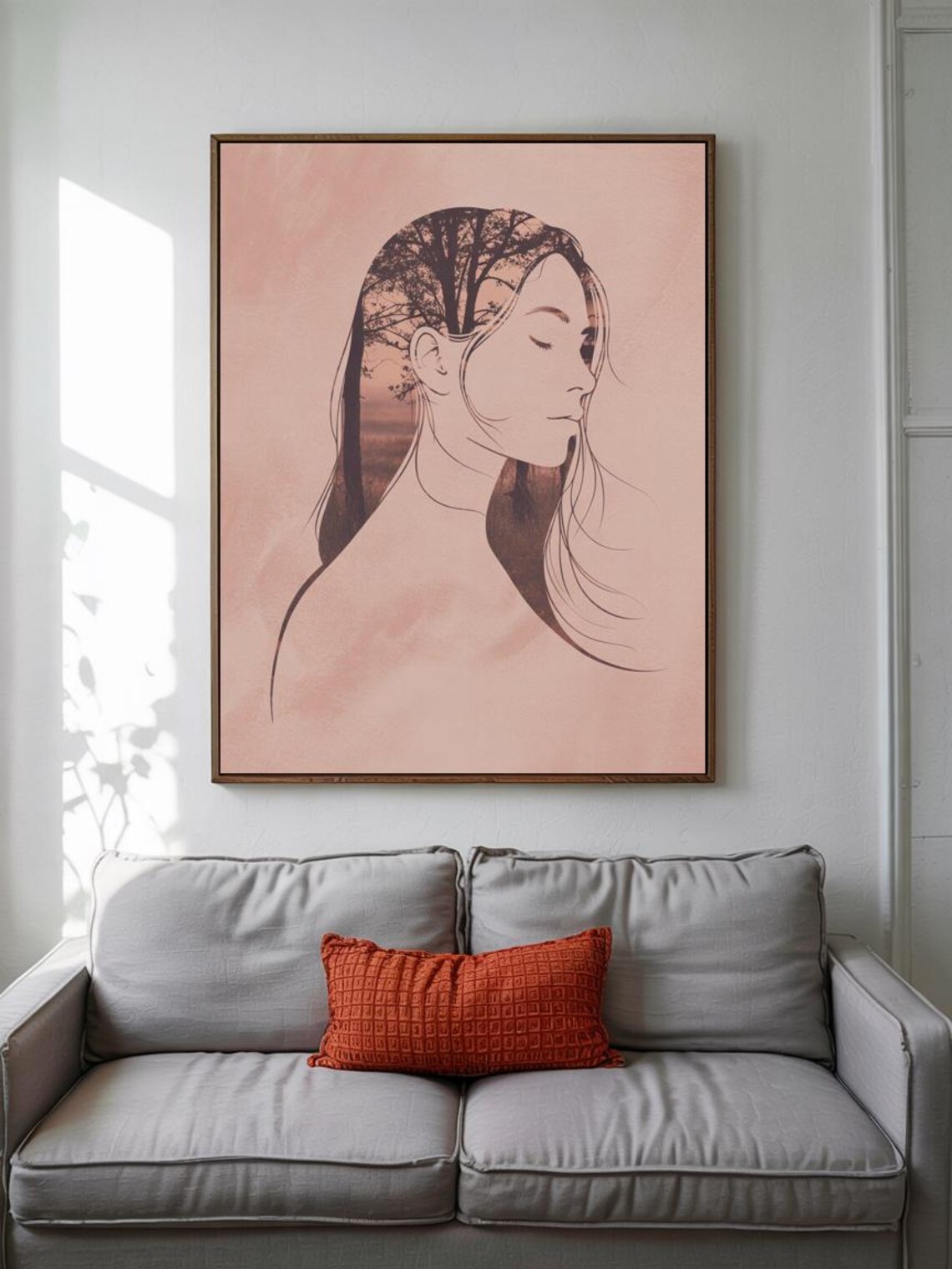 Woman Tree Double Exposure Dreamy Blush Pink Feminine Art Poster - Image 3
