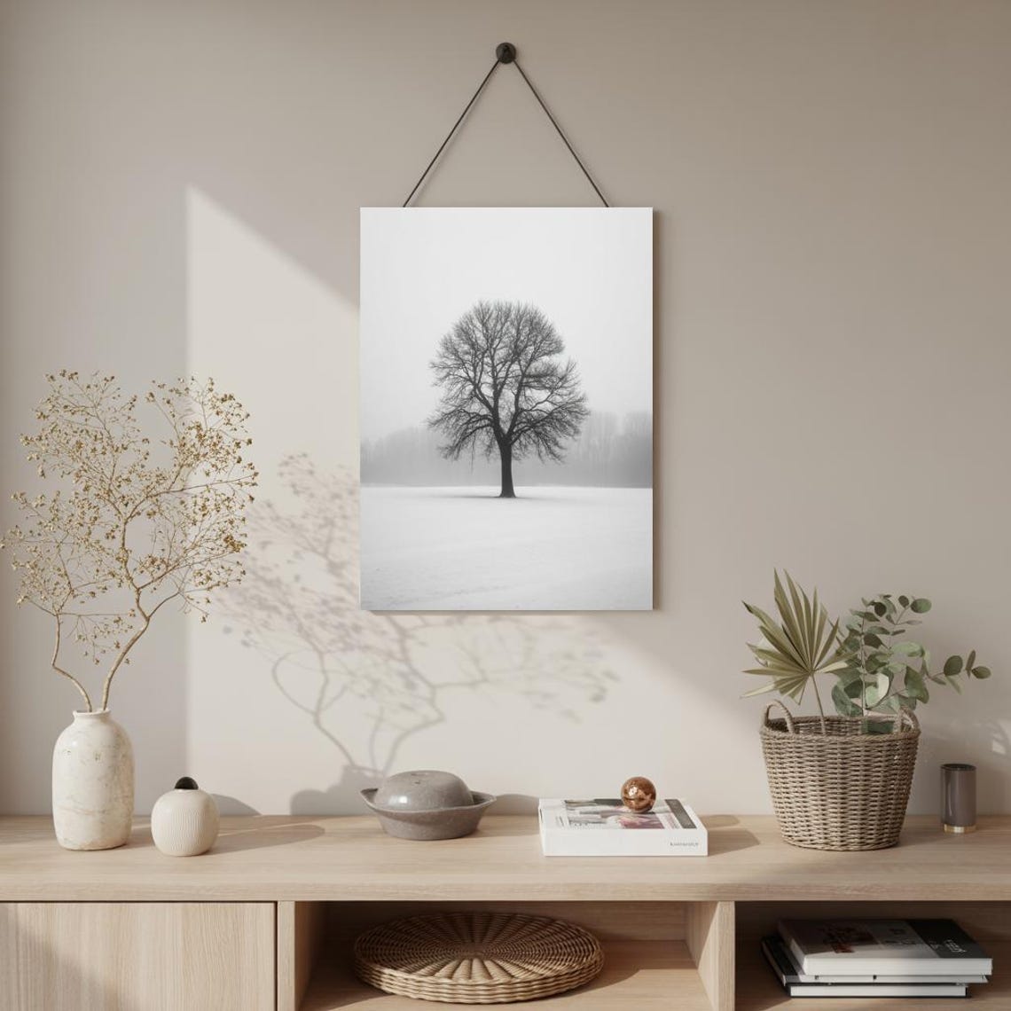 Minimalist Tree In Winter Black And White Landscape Wall Art - Image 2