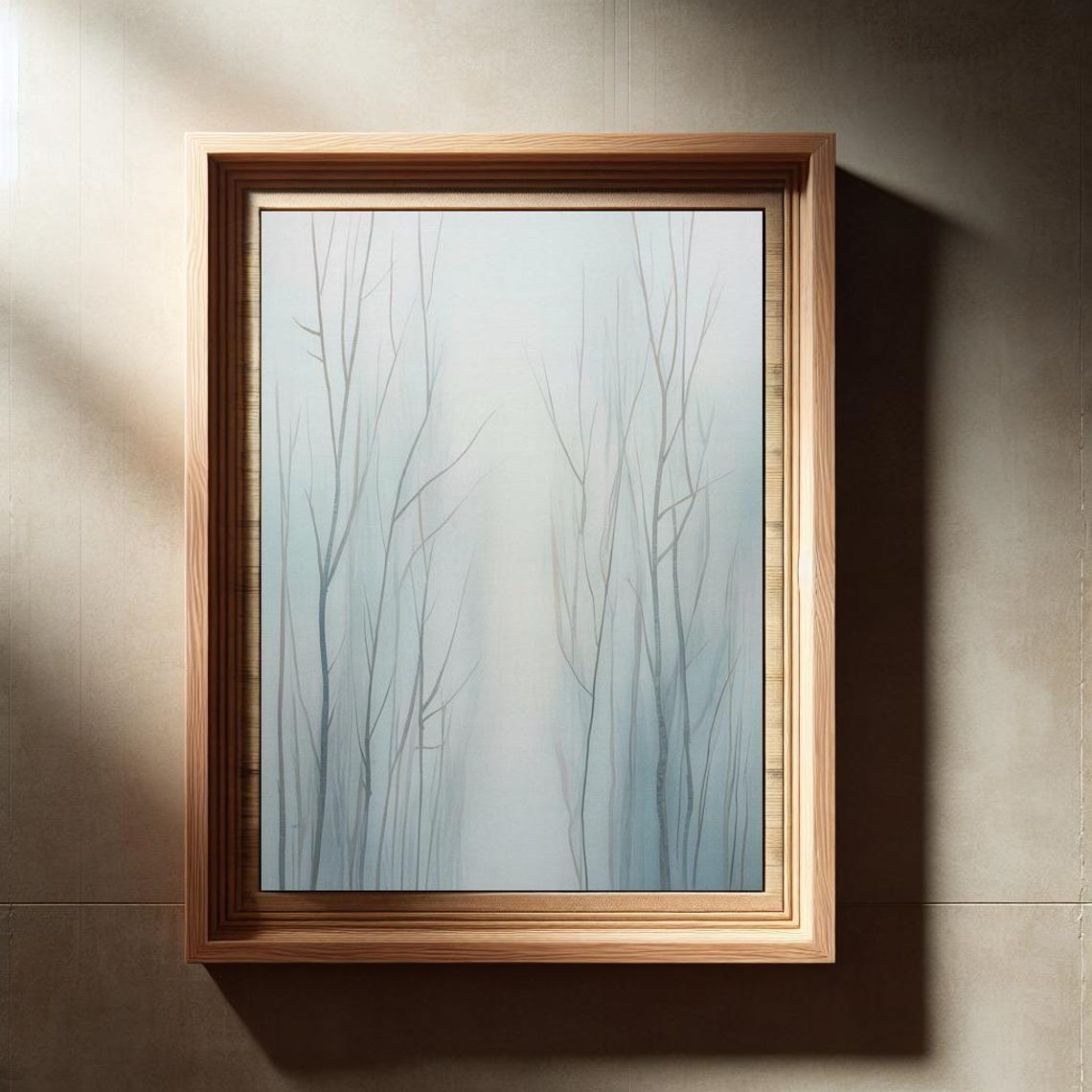 Foggy Bare Trees In Pale Blue Mist Minimalist Forest Art Poster - Image 2