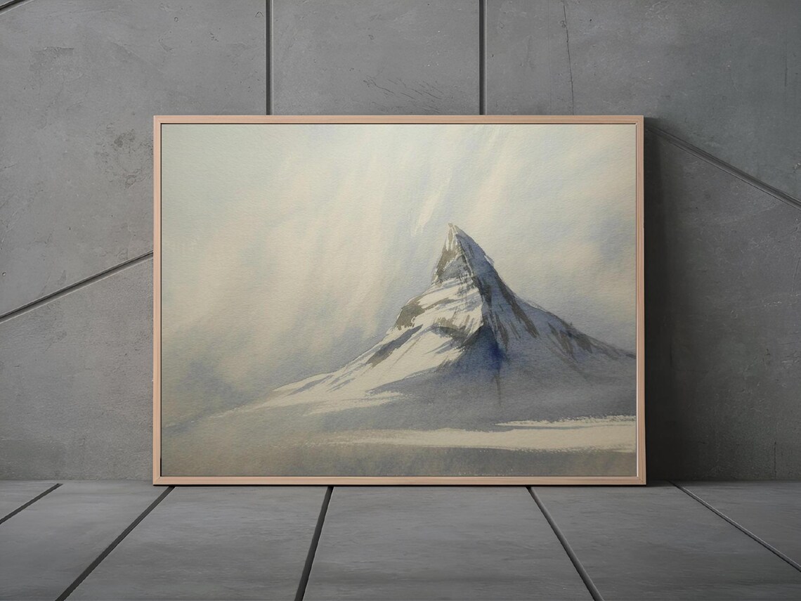 Snowy Alpine Peak Soft White Watercolor Mountain Landscape Print - Image 3