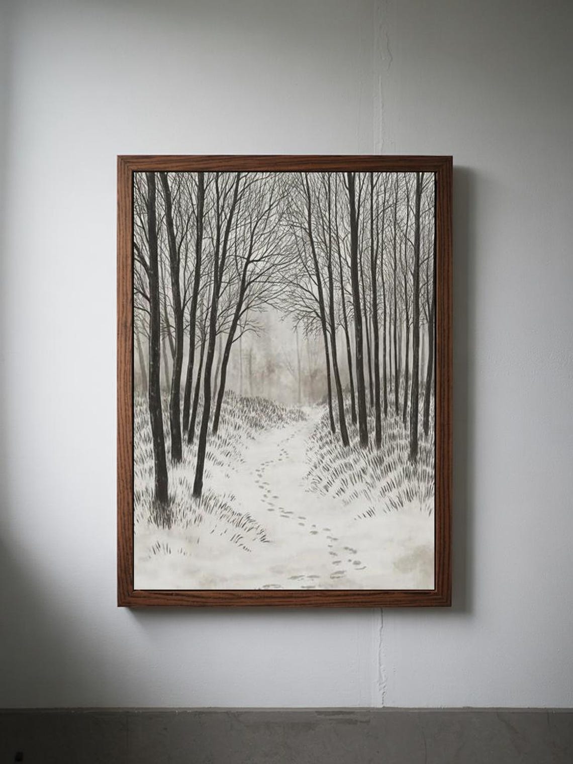 Winter Forest Path Minimal Snowy Landscape
