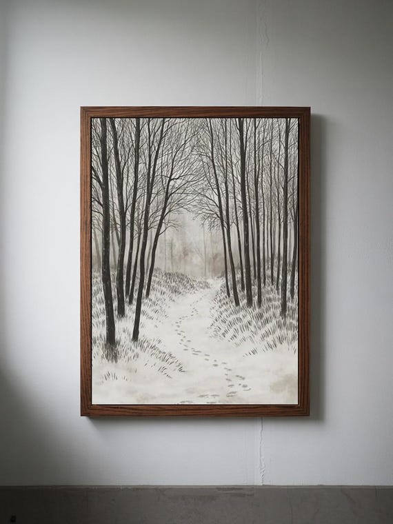 Winter Forest Path Minimal Snowy Landscape