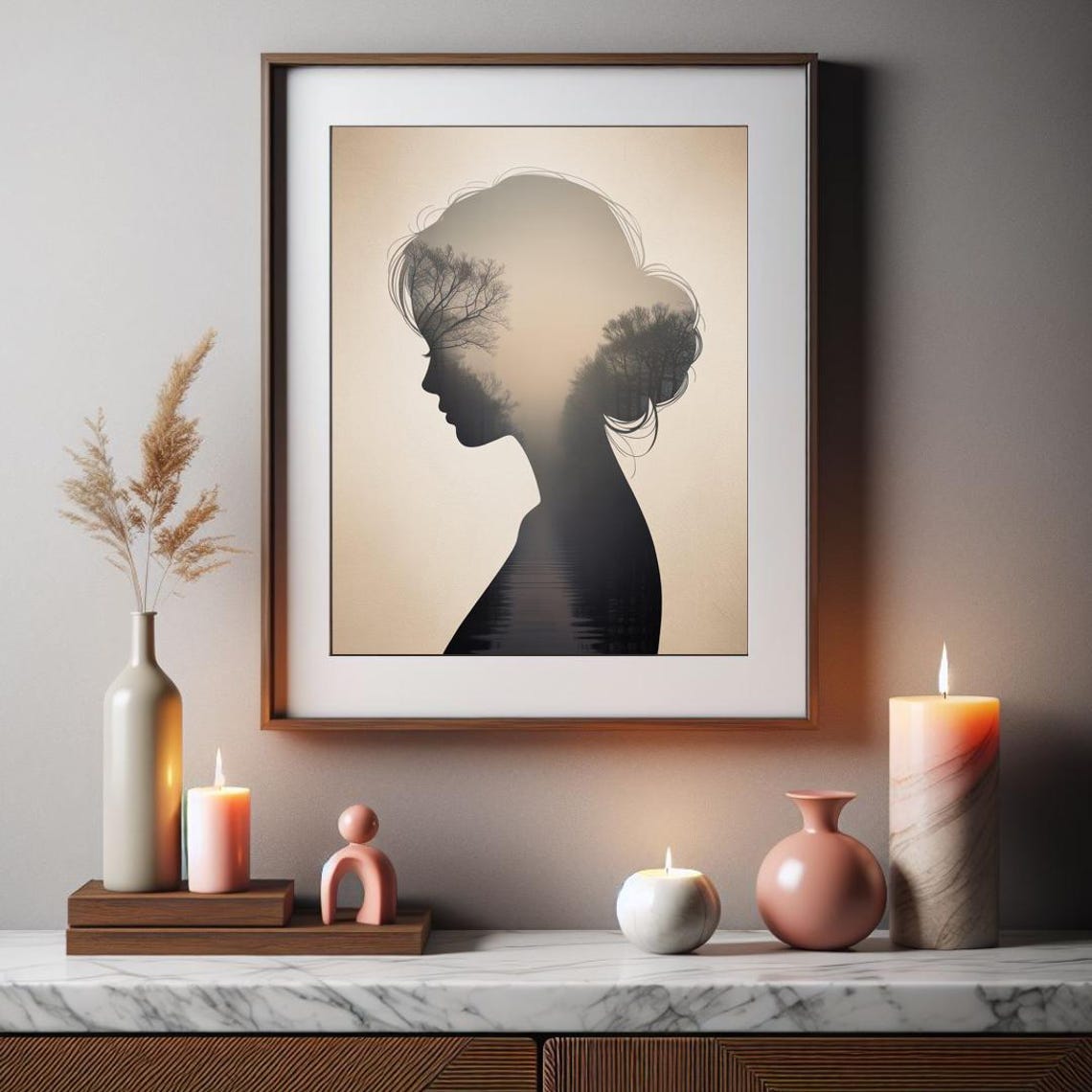 Double Exposure Woman Forest Silhouette Art Print