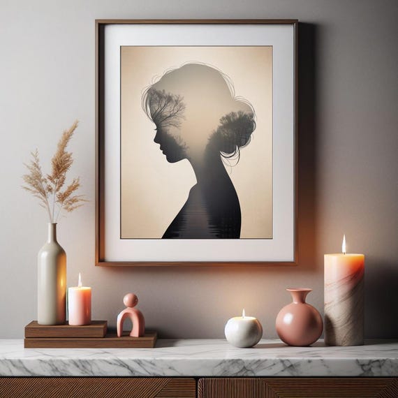 Double Exposure Woman Forest Silhouette Art Print