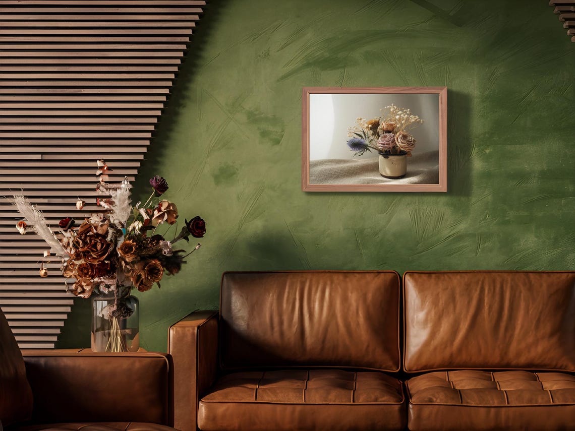 Dried Roses Thistle In Vintage Pot Warm Rustic Still Life Print - Image 3