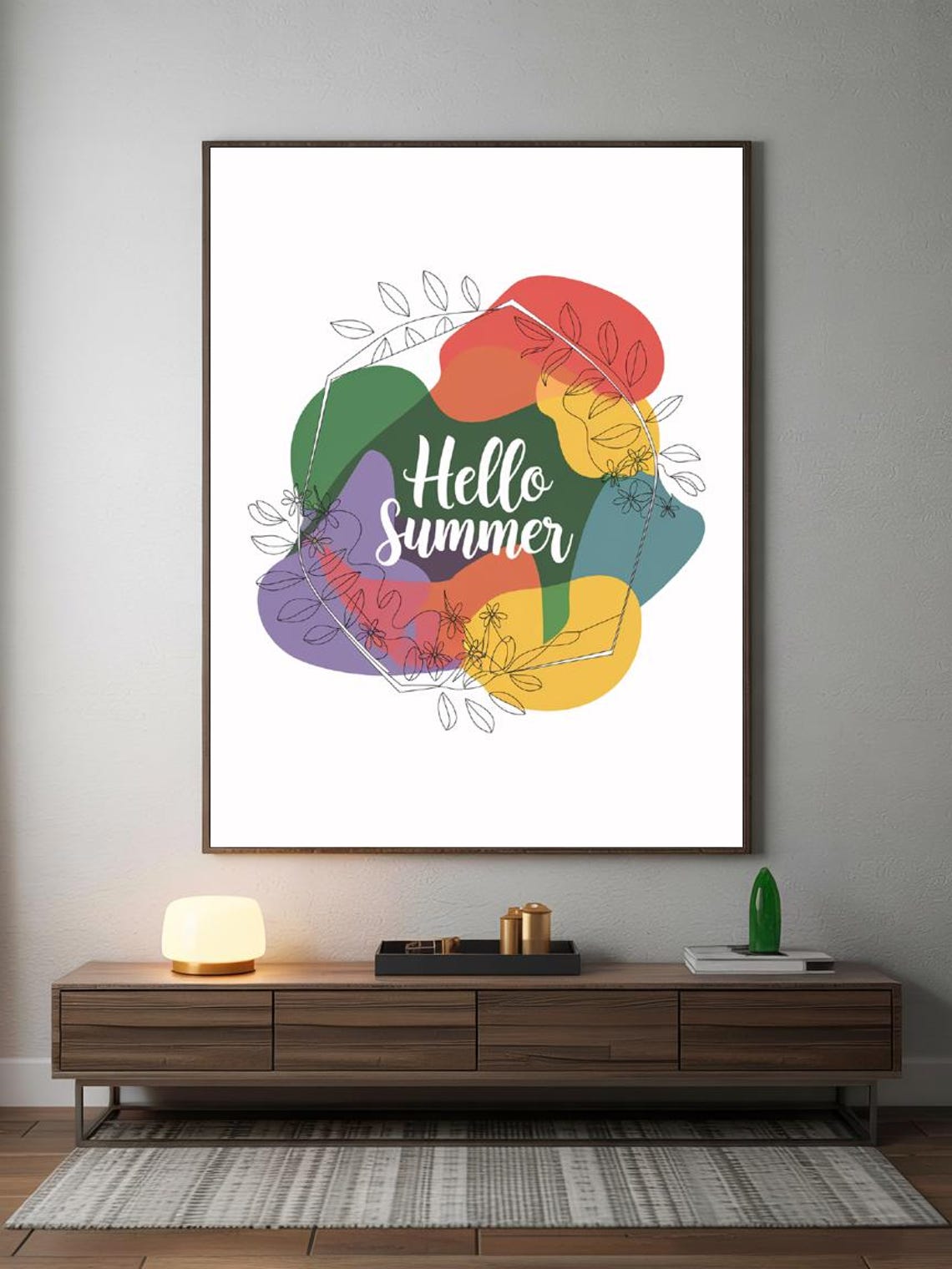Hello Summer Colorful Abstract Blobs Line Floral Modern Decor Print - Image 2