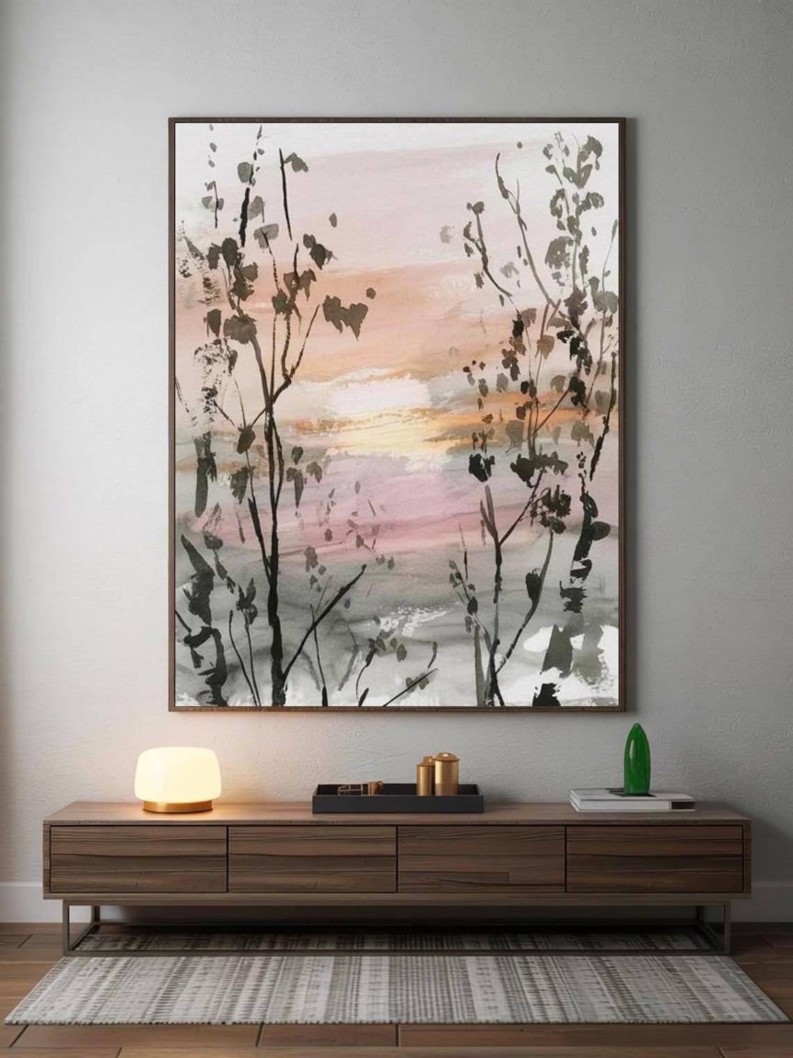Twilight Tree Silhouettes Soft Watercolor Sunset Landscape Poster - Image 3