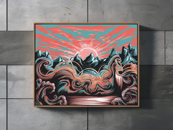 Mountain Peaks Sunrise Minimalistic Art Print Nature Decor Wall Room