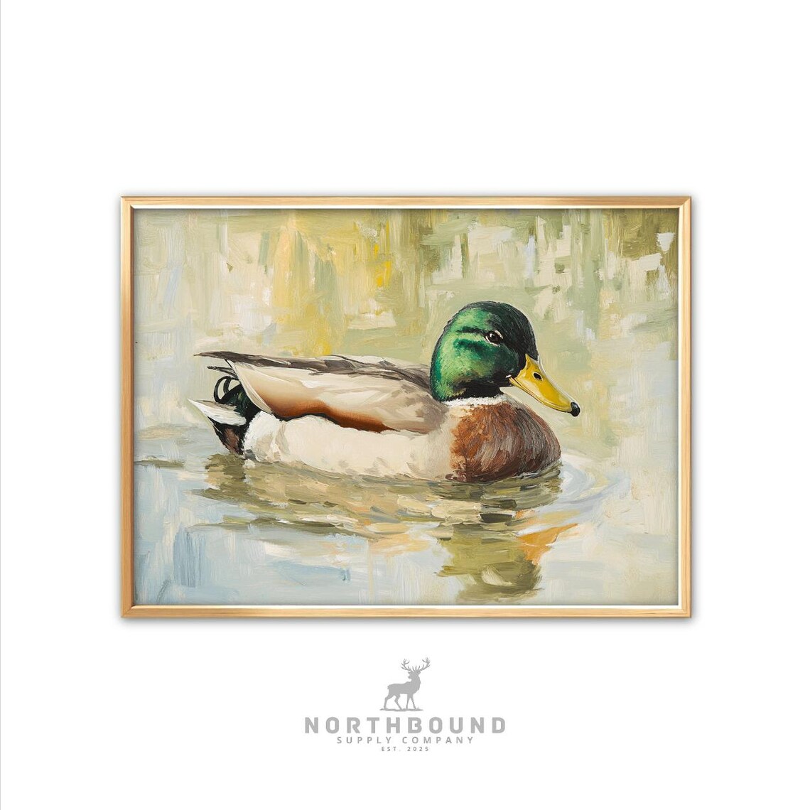 Mallard Drake Swimming Oil Painting Duck Wildlife Art Poster