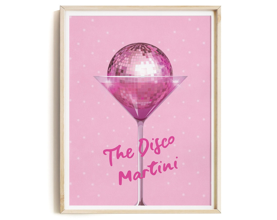 The Disco Martini Poster with Pink Cocktail Glass and Glitter Ball - Image 2
