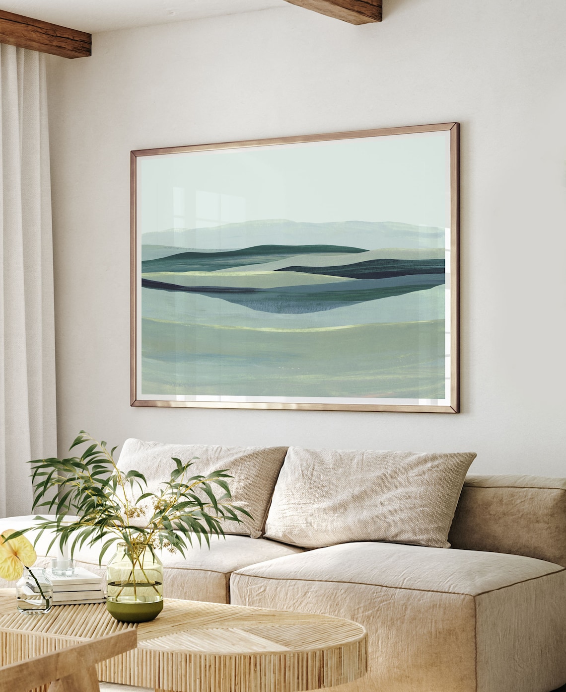 Blue Green Landscape, Modern Abstract Art Print - Image 2