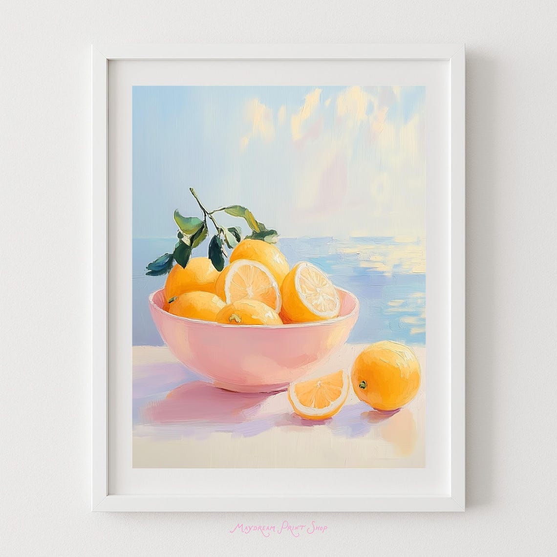 Pastel Bowl of Lemons Coastal Kitchen Still Life Painting Poster